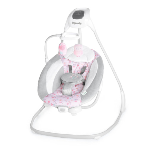 Ingenuity SimpleComfort Lightweight Compact 6-Speed Multi-Direction Baby Swing, Vibrations & Nature Sounds, 0-9 Months 6-20 lbs (Pink Cassidy)