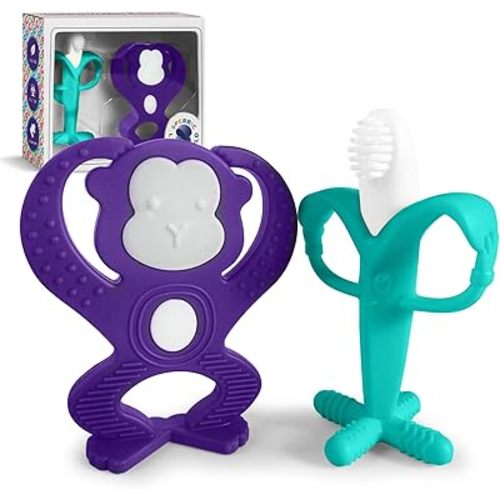 Baby Teething Toys Set - Baby Monkey Banana Teether and Toothbrush - Safe and Durable Teething Set - Teething Banana Toy for Babies - Teething Toys with Various Textures and Educational Design