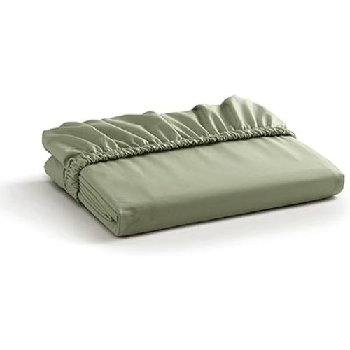 Linen Home 100% Cotton Percale Weave Fitted Sheet, Full Size, Sage, 1 Deep Pocket Fitted Sheet, Fits Mattress Upto 16" Crisp and Cool Strong Bed Linen, 54"X75"+15"