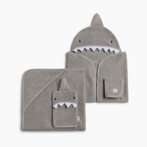 Tiny Kind Cozy Critter Organic Bath Time Set 4 Piece - Shark, 0-24 M