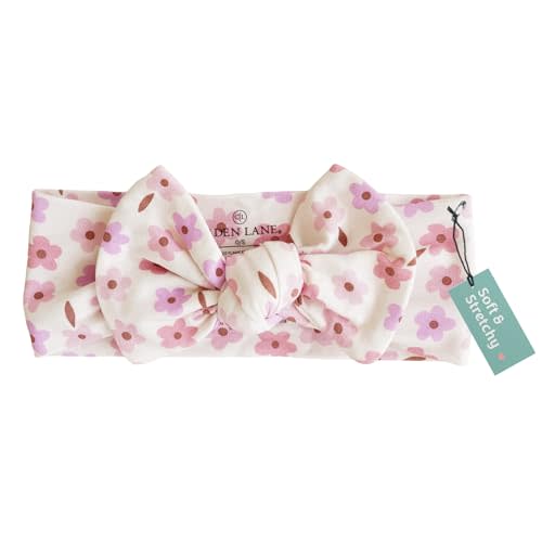 Caden Lane Baby Headwrap with Knotted Bow, Soft & Stretchy Bamboo Viscose, Comfortable Infant Hairband for Newborn & Toddler Girls, Ideal Gift for Baby Shower & Milestone Celebration, Blushing Blooms