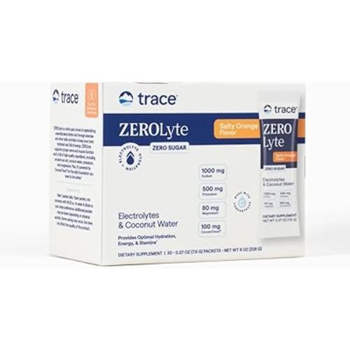 Trace Minerals ZeroLyte - Sodium & Electrolyte Replenishment - Energy & Hydration Support Drink Powder - Nerve & Muscle Function Support - Salty Orange, 30 Packets (30 Servings)