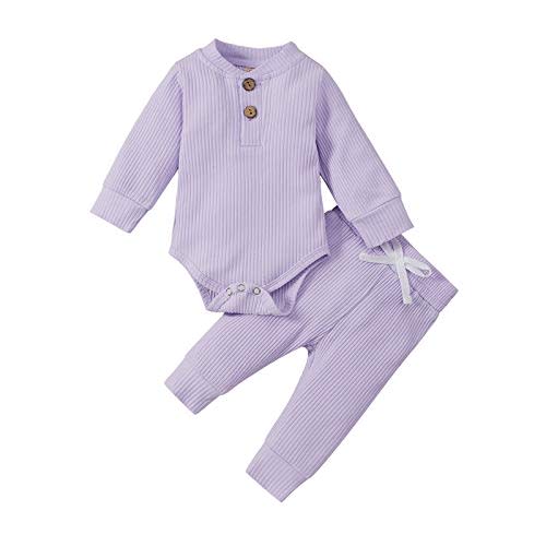 Newborn Baby Girl Boy Fall Clothes 3 6 12 18 24 Months Outfits Long Sleeve Knitted Cotton Romper & Pants Infant Winter Sets