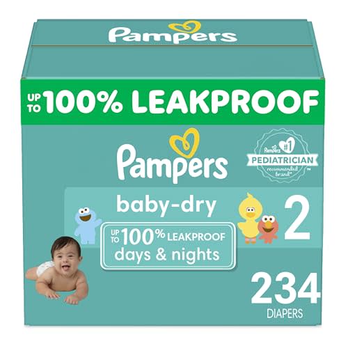 Pampers Baby Dry Diapers - Size 2, One Month Supply (234 Count), Absorbent Disposable Diapers