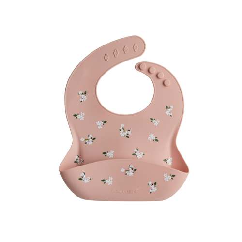Silicone Bib Printed - White Flower