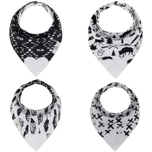 Pickle & Olive Reversible Baby Teething Bibs - Attached Heart Shaped Teether - Monochrome - Set of 2