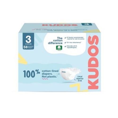 Kudos Chlorine Free Cotton-Lined Disposable Diapers - Size 3 - 58ct
