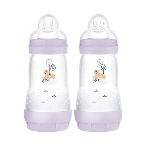 MAM Easy Start Matte Anti-Colic Baby Bottles, 9 oz (2 Count), Medium Flow Nipples, Baby Girl, 2 Count