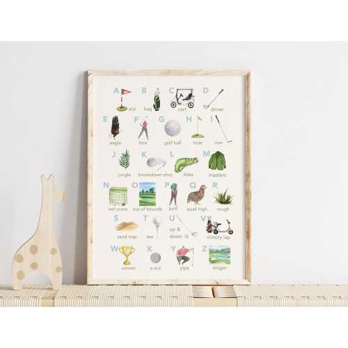 Golf Alphabet Nursery Print, Watercolor Golf Print, Golf Wall Art, Golf Gift, Golf Nursery, ABCs print, Boys Room, Kids Room, Nursery Art