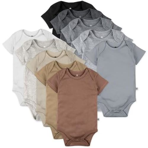 HonestBaby 10-pack Short Sleeve Bodysuits One-piece 100% Organic Cotton for Infant Baby Boys, Girls, Unisex