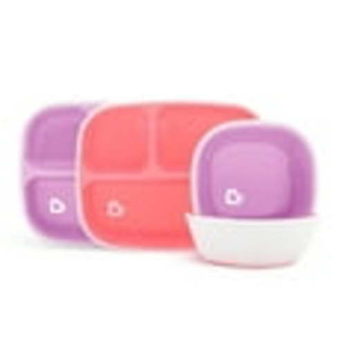 Munchkin® Splash™ Toddler Divided Plate and Bowl Dining Set, Pink/Purple, Unisex, 4 Pieces