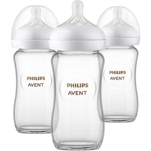 Philips Avent Glass Natural Baby Bottle With Natural Response Nipple, 8oz, 3 pack, SCY913/03, Clear