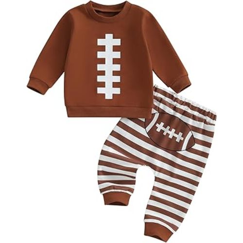 Ayalinggo Baby Football Outfit Toddler Boy Girl Football Clothes Crewneck Sweatshirt Stripe Pants Set Game Day Outfits