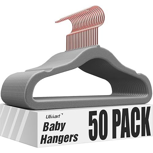 Baby Hangers Velvet 50 Pack-11.4 Inch,Baby Clothes Hangers Non Slip, Baby Hangers for Closet,Durable Infant/Toddler Hangers Gray Hangers