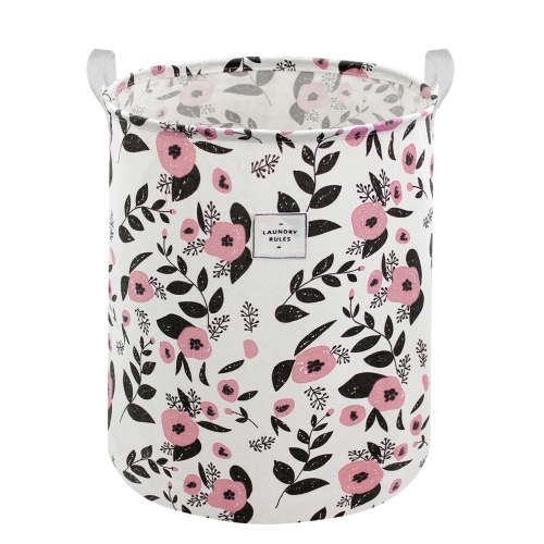 Mziart Baby Laundry Basket, Cute Floral Pattern Collapsible Laundry Hamper Waterproof Nursery Storage Basket for Girls Kids Toy Organizer, Dirty Clothes Basket for Bedroom Bathroom (Pink)