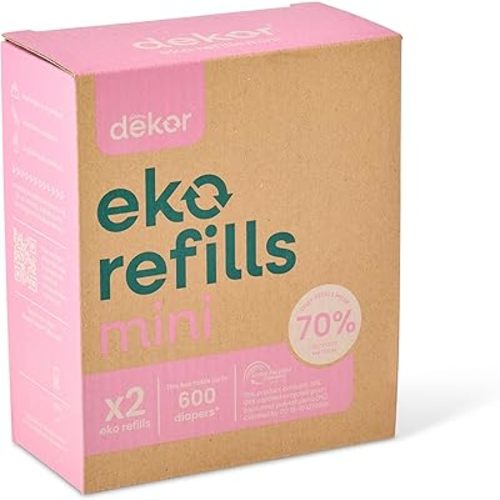 Diaper Dekor Eko Mini Refills, 2 Count | ONLY Eco-Friendly Diaper Pail Refills Made With 70% Recycled Materials | Quicker, Easier & More Cost Effective than Trash Bags | Unscented
