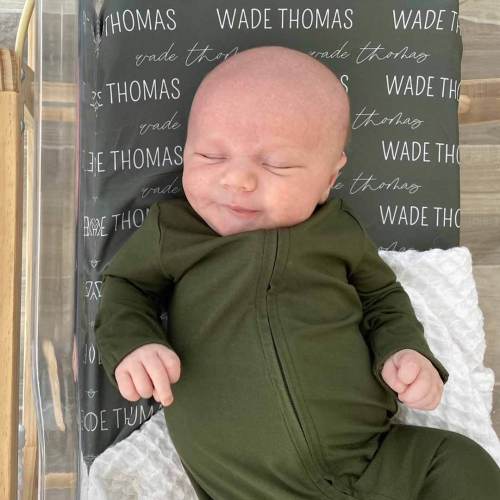 Personalized Olive Baby Name Swaddle Blanket - Block & Script