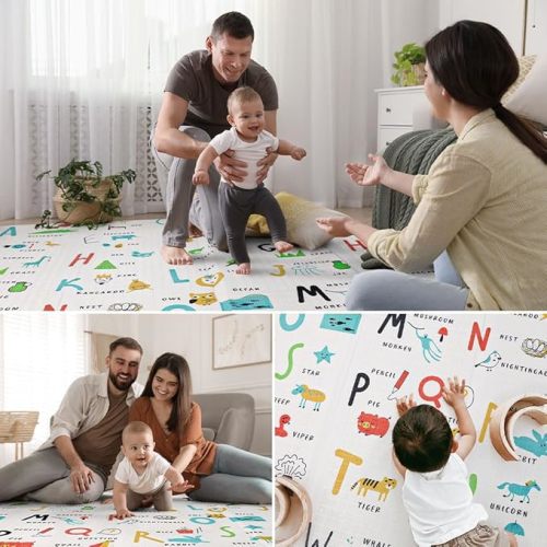 Babebay Baby Play Mat, 79x71 Large Baby mat for Floor, Soft Foam Play mat for Floor, Waterproof Baby Crawling Mat, Foldable Play Mat for Baby,Kids,Toddlers and Infants, Alphabet & Animals Pattern