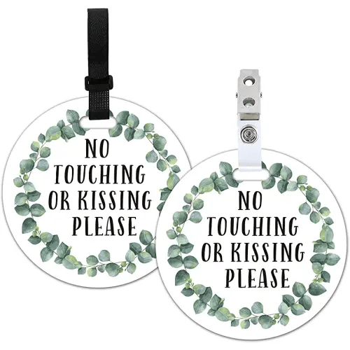 Do Not Touch Baby Signs-Stroller Tag, 2 Pack Greenery No Touching or Kissing Baby Sign, Stop No Touching Baby Car Seat Sign or Stroller Tag for Newborn Baby (5 Inches)