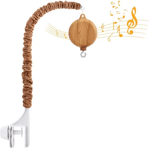 Crib Mobile Arm with Music Box - Imitation Wood - 23 Inch Mobile Arm for Crib - Crib Mobile Motor Battery Operated - Volume Control - 9 Lullabies - Crib Toys Attachments - Holder for DIY Clamp Mobile