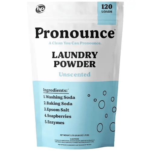 Pronounce Laundry Detergent Powder Alternative | Earth-Derived Ingredients, Eco-Friendly, Safer for Sensitive Skin, Eczema, and Babies. Stain + Smell Fighting. HE Safe (Unscented, 120 Loads)