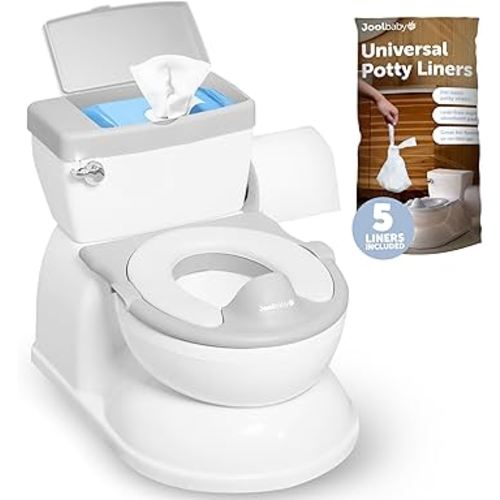 Real Feel Potty with Wipes Storage, Transition Seat & Disposable Liners - Realistic Toilet - Easy to Clean & Assemble - Jool Baby (Gray)