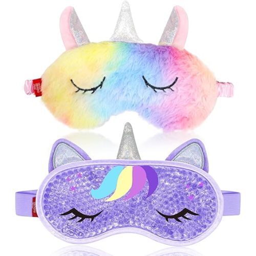 Cooling Eye Mask and Sleep Mask Cover Rainbow Girls Birthday Cute Gifts Teens Women, Cold Warm Compress for Dry Eyes Spa at Home Travel Plush Blindfold Sleeping