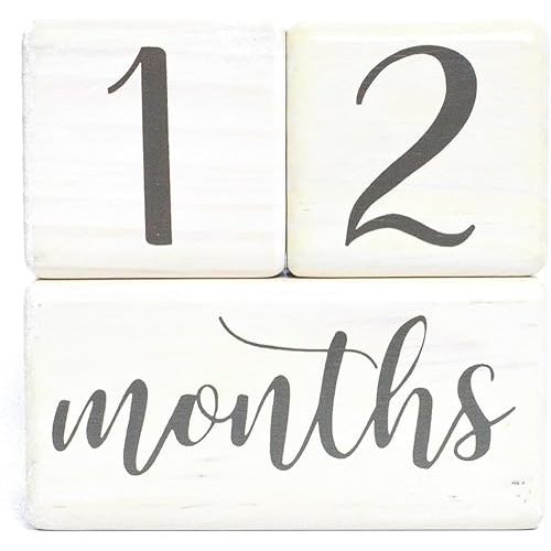 Premium Solid Wood Baby Milestone Age Blocks + Gift Box | Soft White Stained Natural Pine | Weeks Months Years Grade Newborn Photo Props | Perfect Pregnancy Gift and Keepsake, Month Photos
