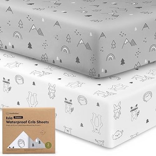2-Pack Waterproof Crib Sheets for Boys, Girls - Viscose Derived from Bamboo Crib Sheets Neutral, Crib Mattress Protector Sheet, Soft Toddler Bed Sheets, Fitted Baby Crib Sheets Girl, Boy(Woodland)