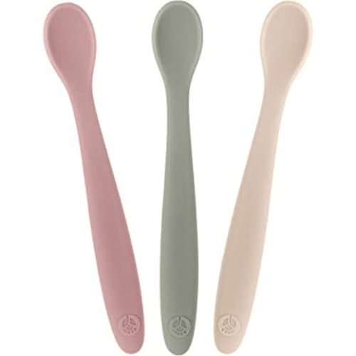 WeeSprout Silicone Baby Spoons - First Stage Infant Feeding Utensils With Soft-Tip, Bendable Kitchenware for Parent & Self-Feeding, Ultra-Durable, Dishwasher Safe, Travel Case, Set of 3