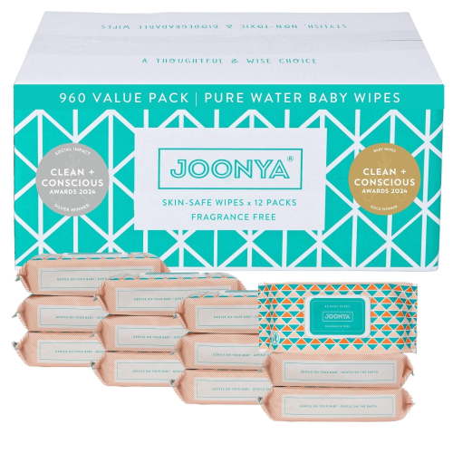 Joonya Baby Wipes - Non-Toxic, Biodegradable Baby Wipes for Calm, Healthy Skin - Fragrance Free Baby Wipes - Bulk Baby Wipes - 12 Packs of 80 Diaper Wipes (960)