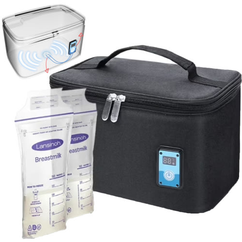 Insulated Breastmilk Cooler Bag with Ice Pack, Fits 6 Bottles, Temp Display, Black