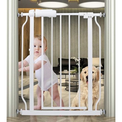 Small Narrow Baby Gate for Stairs Doorways Hallways 24 Inch to 29 Inch Wide Pressure Mounted Baby Gate Walk Through Child Gates for Kids or Pets Indoor Safety Gates