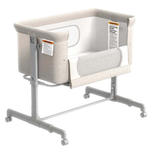 "Babyomi Baby Bassinet, Adjustable 6-Level Height, Bedside Crib for Newborn, Beige, 37.4""L x 23.3""W x 32.7""H"