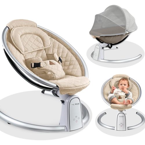 Hot Mom Electric Baby Bouncer - Bluetooth-Enabled Automatic Swing in Beige