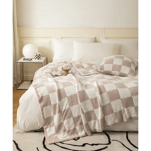 Ultra Soft Cozy Buffalo Checkerboard Grid Fluffy Microfiber Knitted Throw Blanket Lightweight Fleece Checkered Blanket for Sofa Couch Bed Travel Cream 30"X40"¡­