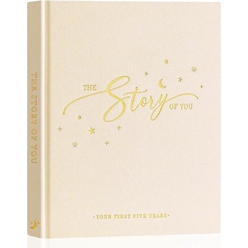 Lanpn Baby Memory Book - Linen Baby Book Memories Keepsake - The Story of You - Newborn Baby First 5 Year Journal Scrapbook Photo Book Milestone Album for Boy Girl New Parents (Beige, 154 Pages)