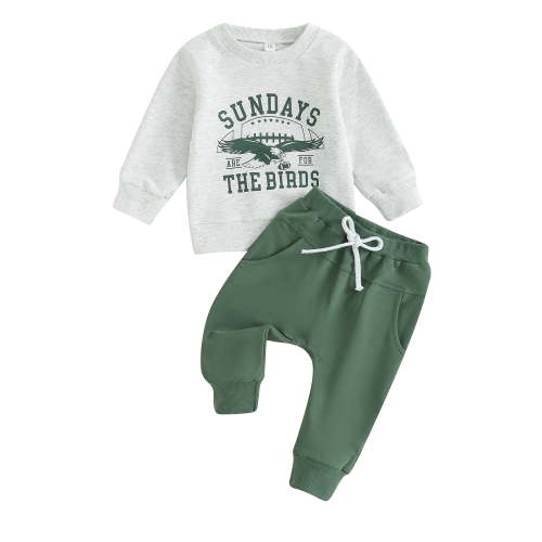 Toddler Baby Boy Football Outfits Sundays Are for the Birds Sweatshirt Solid Pants Set Fall Game Day Baby Clothes