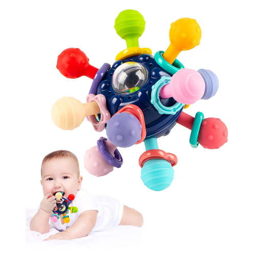 Vanmor Baby Teethers Toys 0-6 Months, Sensory Baby Balls Chew Toys, Teething Ball Rattle Teethers Toy, Montessori Grasping Activities Infant Toys for 0-3-6-12-18 Months Girls Boys Gifts(Blue)