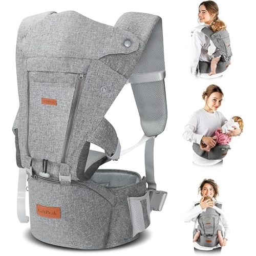 Baby Carrier Newborn to Toddler- 6 in 1 Baby Carrier with Hip Seat, Baby Body Holder with Back Support, Ergonomic, Cozy and Lightweight Infant Carrier Backpack Carrier,