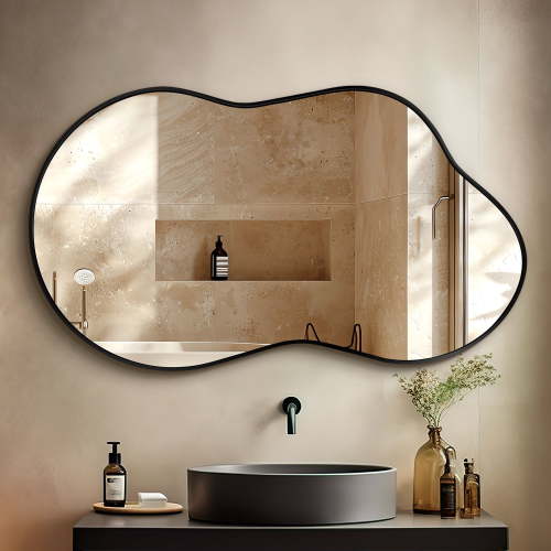TEWLOSS Irregular Wall Mirror Cloud Shaped Asymmetrical Mirrors for Bathroom 36"x20", Black