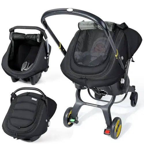 IvyWind Winter Baby Car Seat Cover, Universal Carseat Cover for Babies with Breathable Mesh Window, Cozy and Warm Car Seat Covers for Cold Weather, Kick-Proof Infant Carseat Canopy for Boy Girl, Black