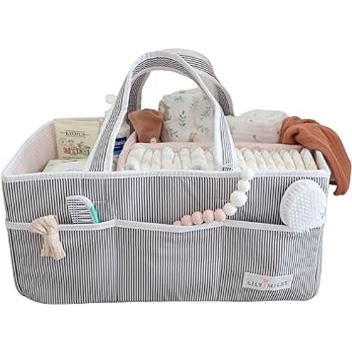 Lily Miles Baby Diaper Caddy Organizer - Girl Nursery Storage Basket Bin Baby Item Pink Blush, Large