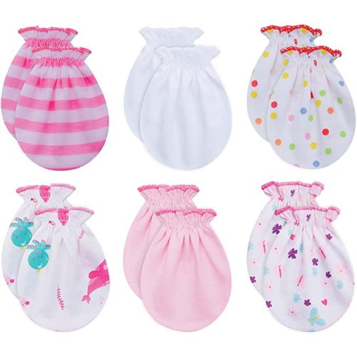RATIVE No Scratch Mittens and Caps 100% Cotton for Newborn Baby 0-6 Months Boys Girls - 6 Pairs/G46