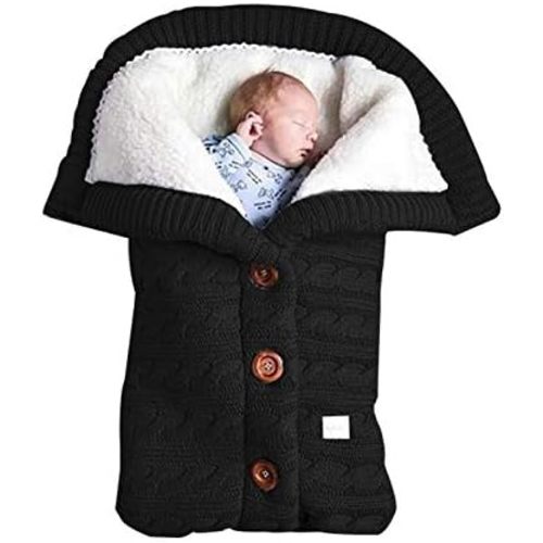 insular Warm Baby Sleeping Bag Envelope Winter Kid Sleepsack Footmuff Stroller Knitted Sleep Sack Newborn Knit Wool Swaddling Blanket (Black)