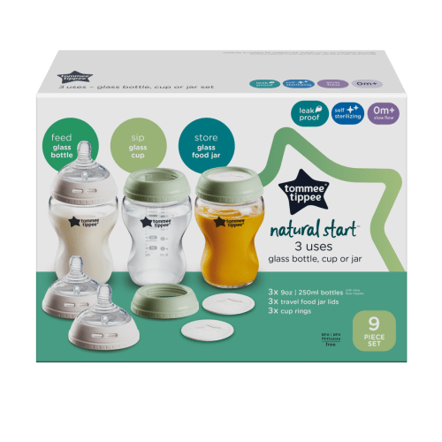 Tommee Tippee Natural Start 3 Uses Glass Bottle, Cup or Jar Set, 9pc