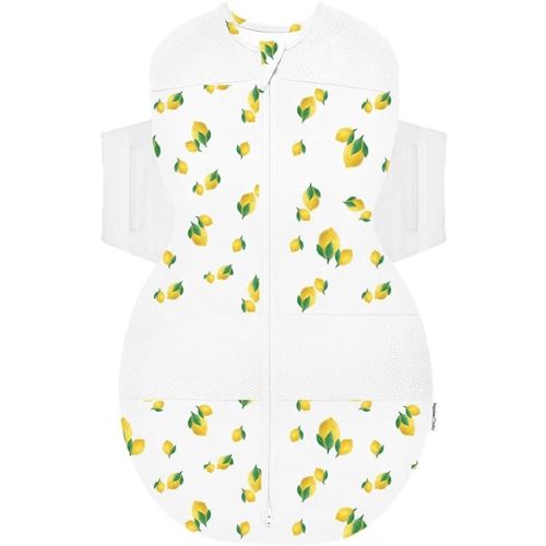 Happiest Baby SNOO Sleep Sack - 100% Organic Cotton Baby Swaddle Blanket - Doctor Designed Promotes Healthy Hip Development (Ivory Lemons, Medium)