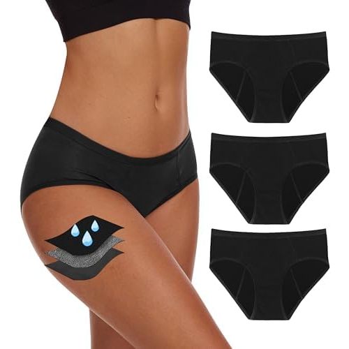 Period Underwear For Women, Leak-Proof Hipster, Brief, Heavy Flow, 3 Pack