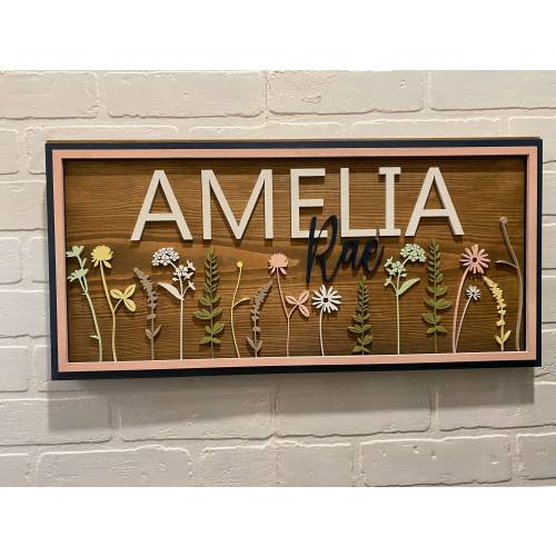 Wildflowers Nursery Sign personalized, Wood Name sign for Nursery