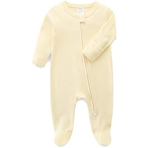 Baby Romper 100% Organic Cotton Pajamas One Piece Long Sleeve Zipper Footie Onesie for 0~3M Baby